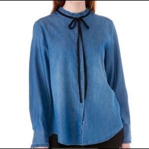 Kenzie chambray button down blouse with neck tie